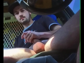 Jacking off and cumming in my work van at a busy public parking lot - anguish gush