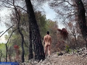Risky naked hiking on the sunset! almost get caught! perfect ass hot man
