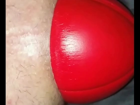 Huge 12 cm wide football in my stretched ass, watch it slide out up close.