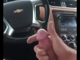 Big dick explodes with cock ring in car masterbation