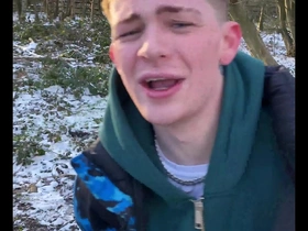 Sledding day  turns into extreme cum play day with massively hung local lad this boy is so cute- his just turned 18