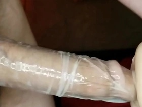 Filling your tight pussy with big white cock, an a condom!