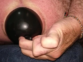 Huge 12 cm wide inflatable butt plug in my ass