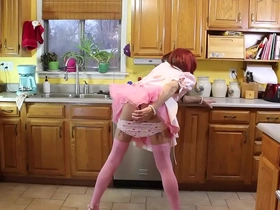 Crossdressing doing anal after dishes in maid dress