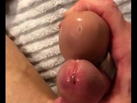 Cum dripping cock frotting with dildo as i ride dildo