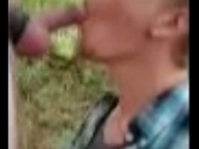 Puppy boy sucking hot cock in logging road