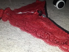 Cumming on my indian 's lacy red panties