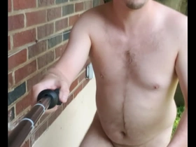 Nudist exhibitionist man/male walking naked outside/outdoors for neighbors to see and enjoy