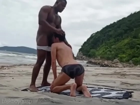 Interracial sex in the beach complete in premium red
