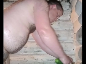 Inserted a huge cucumber to the in the ass! and then experienced a orgasm! russian gay shocked!