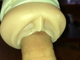 Stroking cock with flesh light