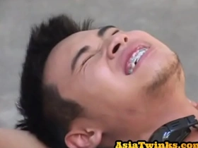 Braces asian twink blows before nailed in locker room
