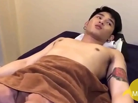 Cute asian boy ball massage